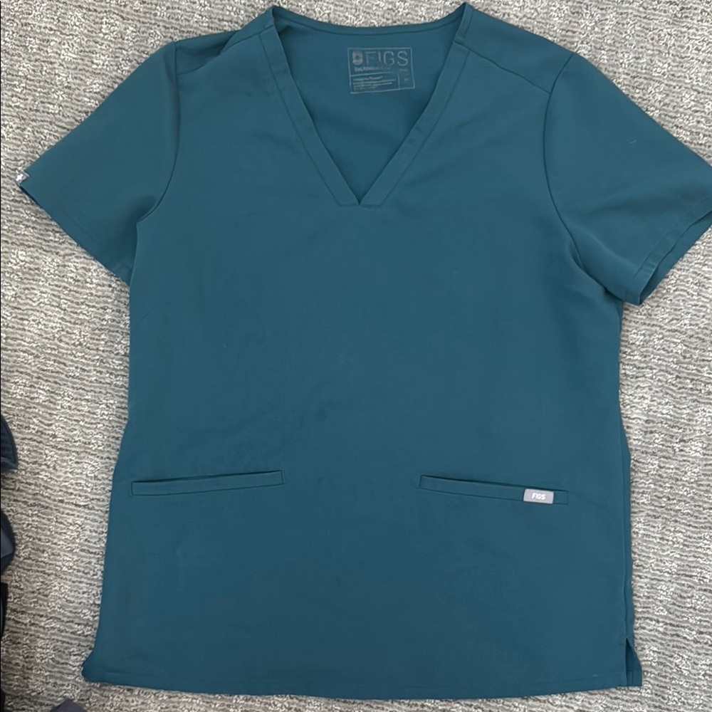 FIGS Women's Teal V-Neck Top